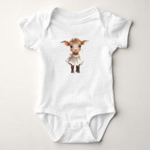 Super Sweet Adorable Baby Cow Calf in a Dress Bodysuit