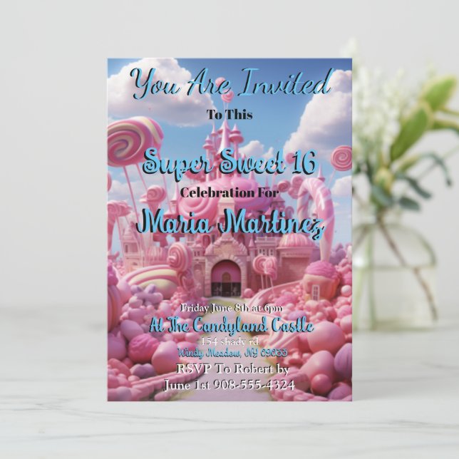 Super Sweet Candyland Sweet 16 Invitations (Standing Front)
