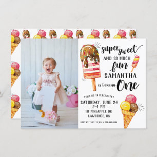 Super Sweet Ice Cream First Birthday Invitation