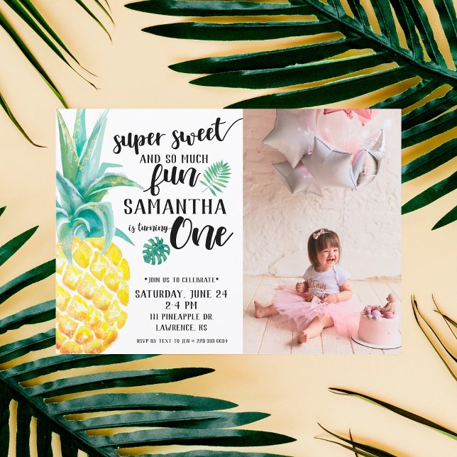 Super Sweet Pineapple First Birthday Invitation (Creator Uploaded)