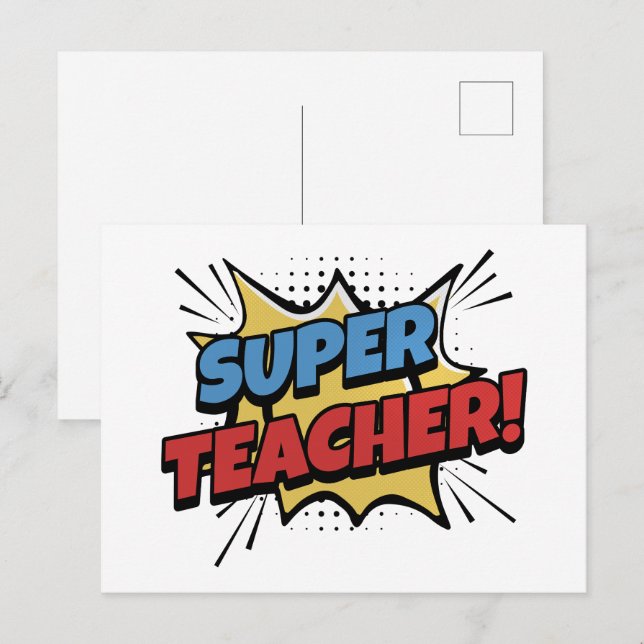 Super Teacher Comic Style Postcard (Front/Back)