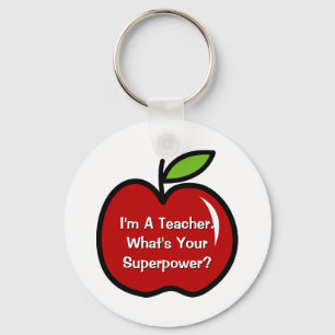 Super teacher keychain with red apple