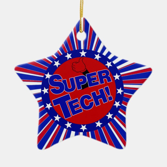 SUPER TECH BUTTON PATRIOTIC .png Ceramic Ornament (Front)