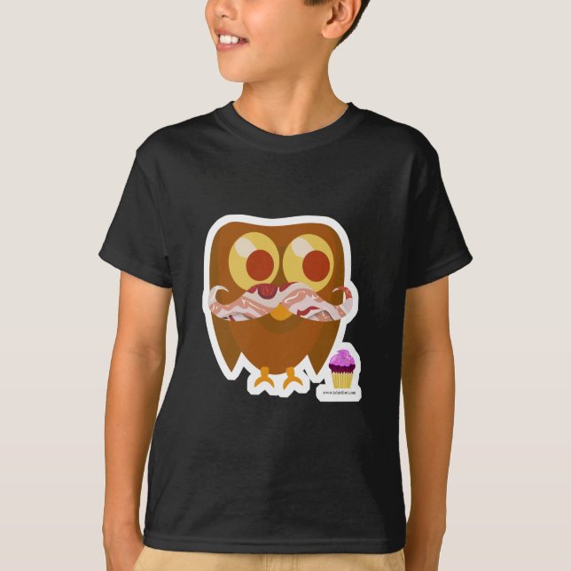 Super Trendy Bacon Moustache Owl T-Shirt (Front)