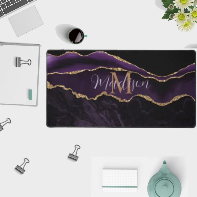 Super Trendy Purple Agate Gold Glitter Desk Mat (Creator Uploaded)