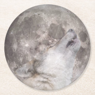 Super Wolf Moon Round Paper Coaster