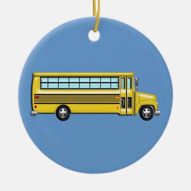 Super Yellow School Bus Ceramic Tree Decoration (Front)