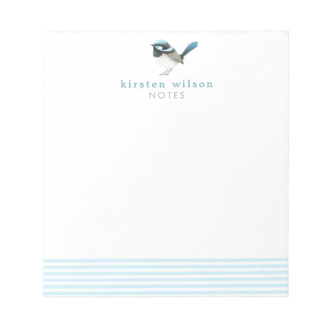 Superb Fairy Wren - Cute Blue Bird Personalised  Notepad (Front)