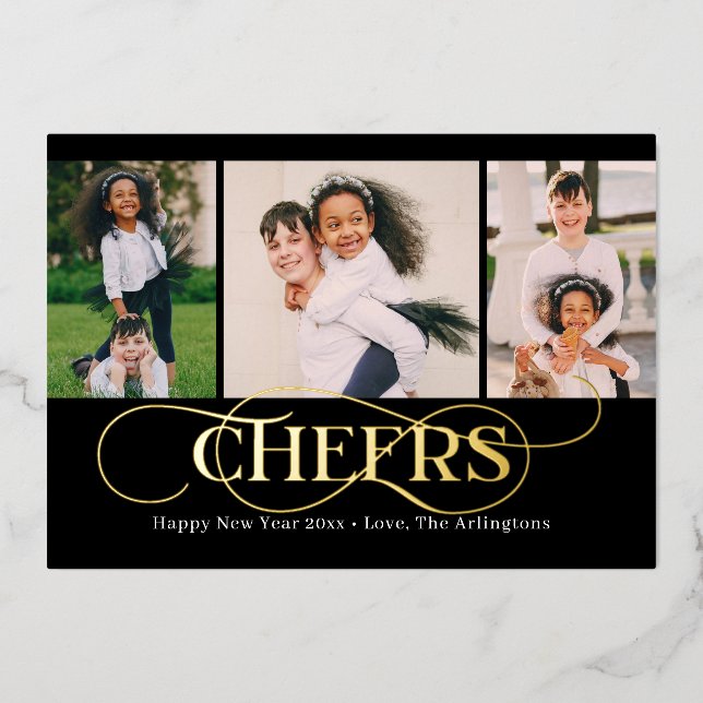 Superb Swirl FOIL Happy New Year Holiday Card (Front)