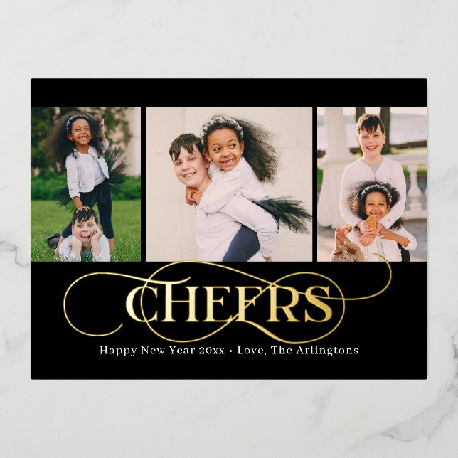 Superb Swirl FOIL Happy New Year Holiday Postcard (Front)
