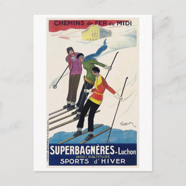 Superbagnères-Luchon France Vintage Poster 1929 Postcard (Front)