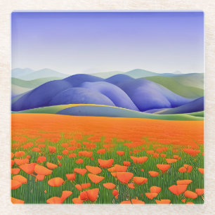 Superblooms   Surreal California Poppies Landscape Glass Coaster