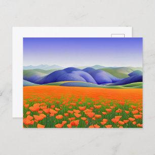 Superblooms Surreal Poppies Landscape Postcard