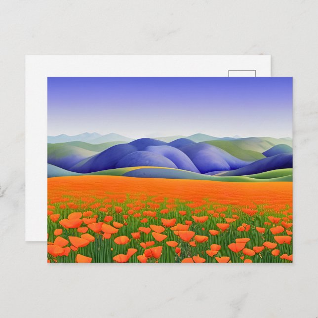 Superblooms | Surreal Poppies Landscape Postcard (Front/Back)