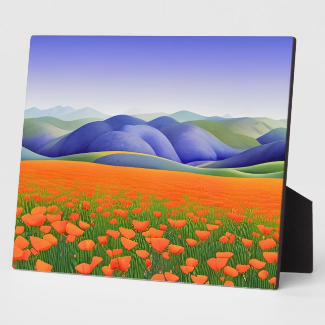 Superblooms | Surreal Poppies Landscape Tabletop Plaque (Side)