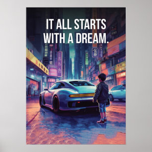 Supercar Motivation - Cyberpunk, Hustle, Success Poster