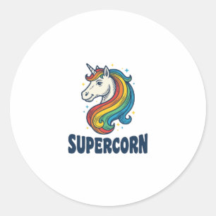 Supercorn Unicorn Vintage Engraving T-Shirt Design Classic Round Sticker