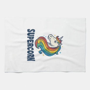 Supercorn Unicorn Vintage Engraving T-Shirt Design Tea Towel