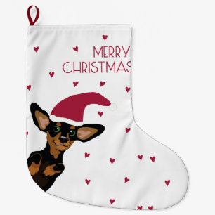 Supercute dachshund puppy with santa hat large christmas stocking