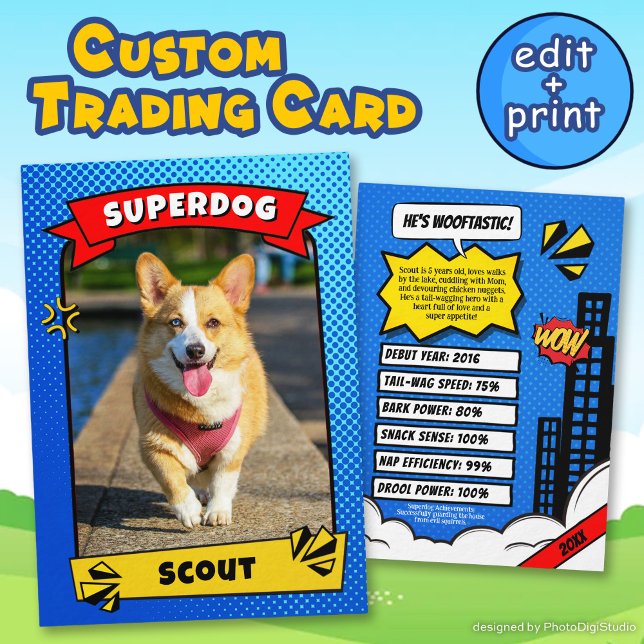 Superdog Comic Trading Card Funny Custom Dog Cards (Superdog Comic Trading Card Funny Custom Dog Cards)
