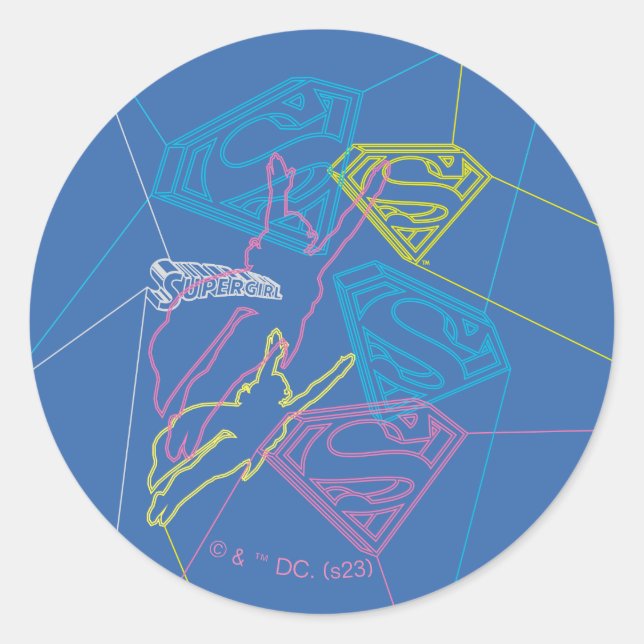 Supergirl and Logo Coloured Outlines Classic Round Sticker (Front)
