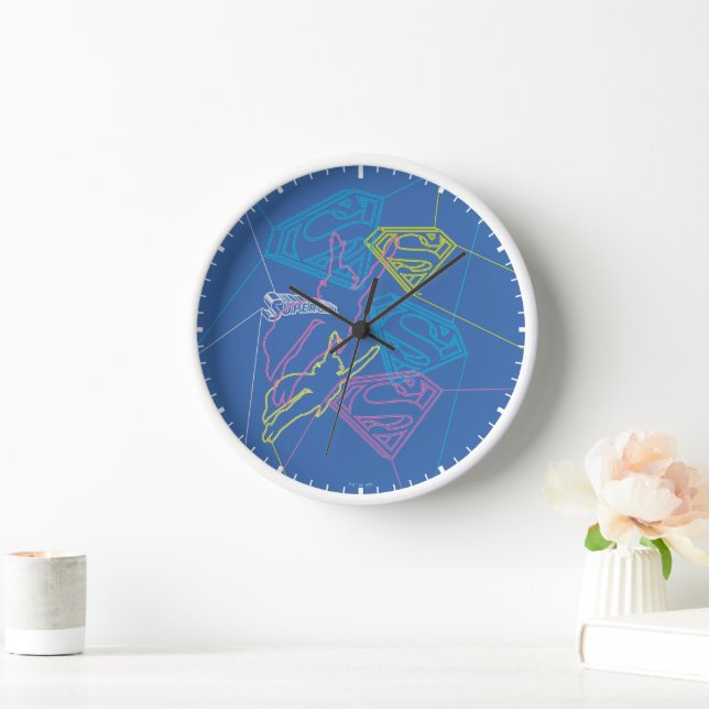 Supergirl and Logo Coloured Outlines Clock (Home)