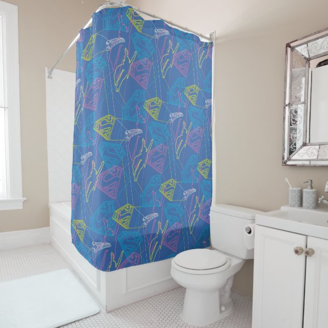 Supergirl and Logo Coloured Outlines Shower Curtain (In Situ)