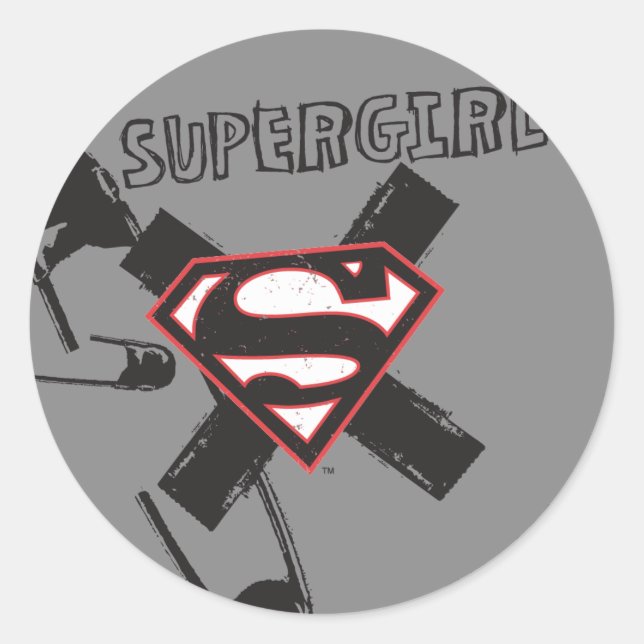 Supergirl Black Safety Pins Classic Round Sticker (Front)