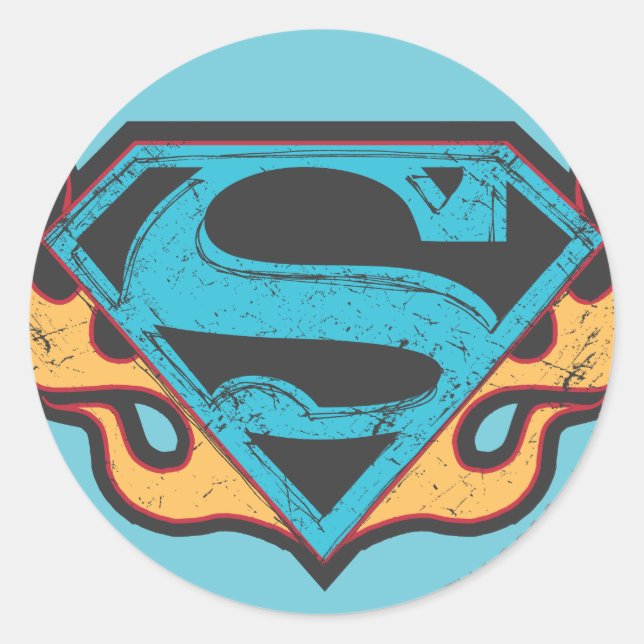 Supergirl Blue Logo with Flames Classic Round Sticker (Front)