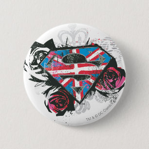 Supergirl British Flag and Roses 6 Cm Round Badge