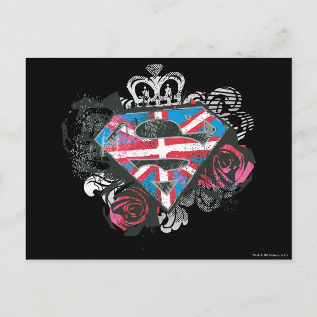 Supergirl British Flag and Roses Postcard (Front)