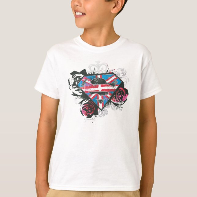 Supergirl British Flag and Roses T-Shirt (Front)
