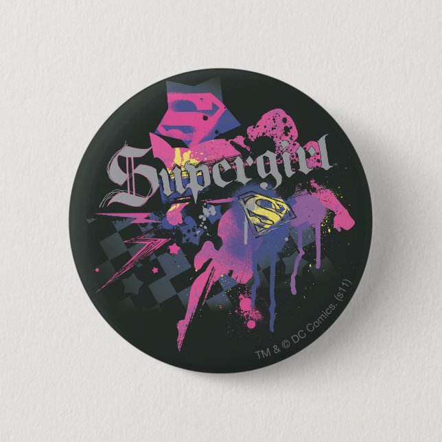 Supergirl Chequered Splatter 6 Cm Round Badge (Front)