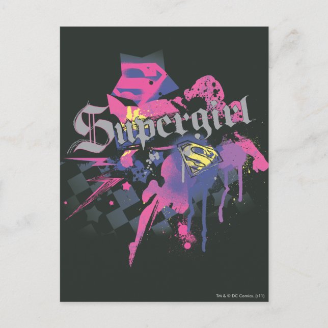 Supergirl Chequered Splatter Postcard (Front)
