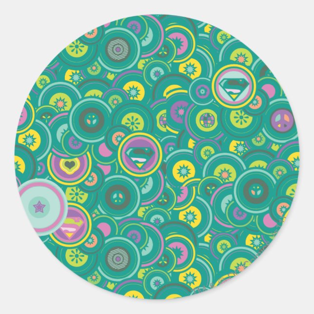 Supergirl Circle Green Pattern Classic Round Sticker (Front)