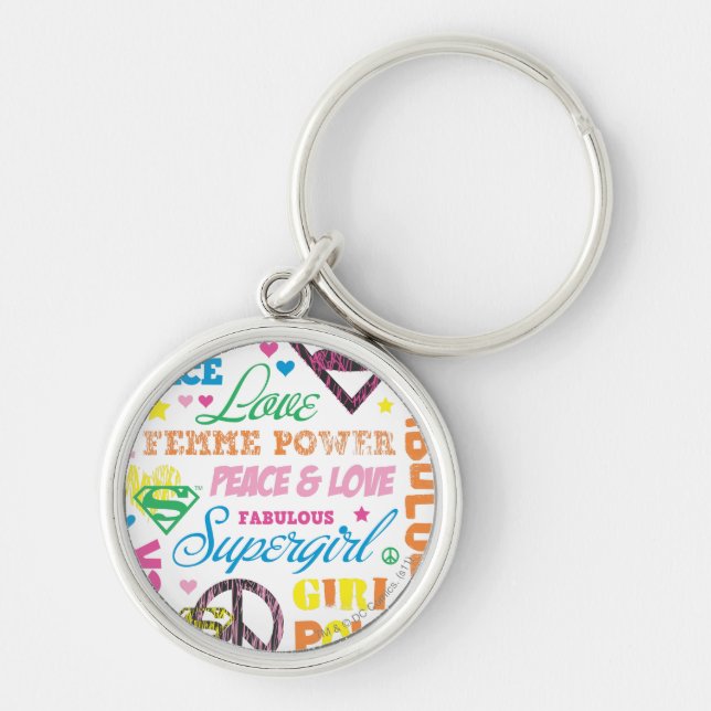 Supergirl Colourful Text Collage Key Ring (Front)