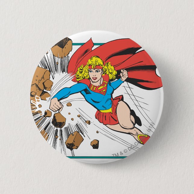 Supergirl Destroys Boulder 6 Cm Round Badge (Front)