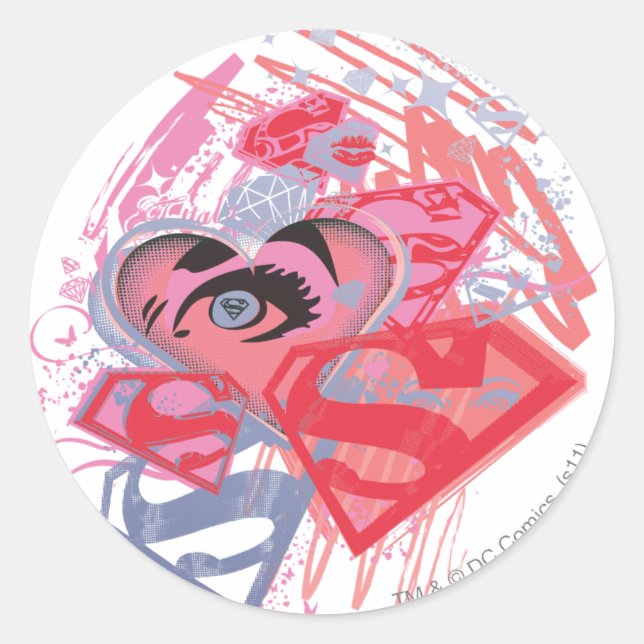 Supergirl Diamonds and Lips Classic Round Sticker (Front)