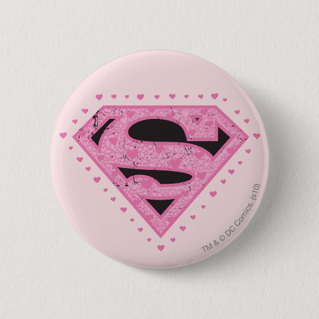 Supergirl Distressed Logo Black and Pink 6 Cm Round Badge (Front)