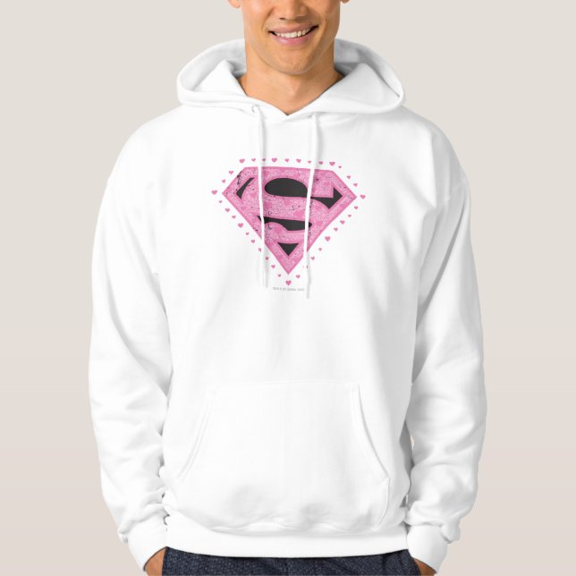 Supergirl Distressed Logo Black and Pink Hoodie (Front)