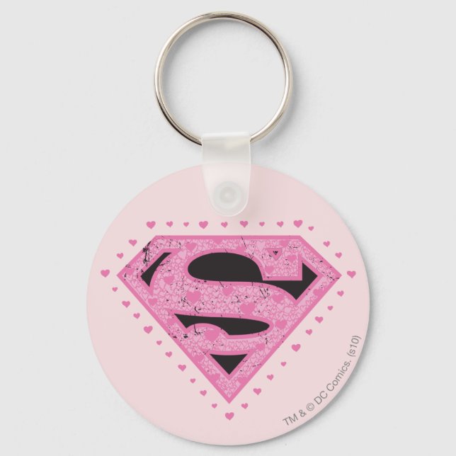 Supergirl Distressed Logo Black and Pink Key Ring (Front)