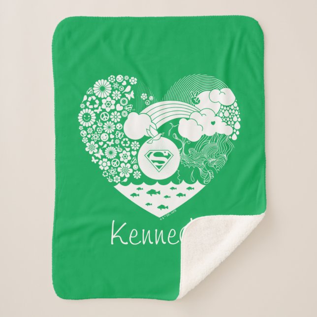 Supergirl Floral Peace Heart Graphic Sherpa Blanket (Front)