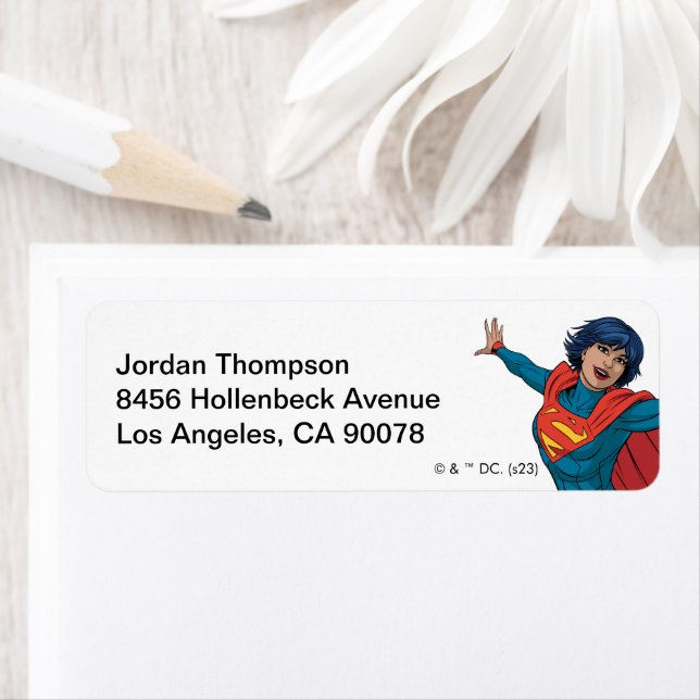 Supergirl Flying in Blue Suit Return Address Label (Insitu)