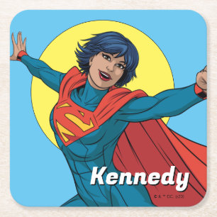 Supergirl Flying in Blue Suit Square Paper Coaster