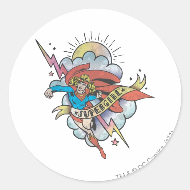 Supergirl Flying Lightning Tattoo Classic Round Sticker (Front)