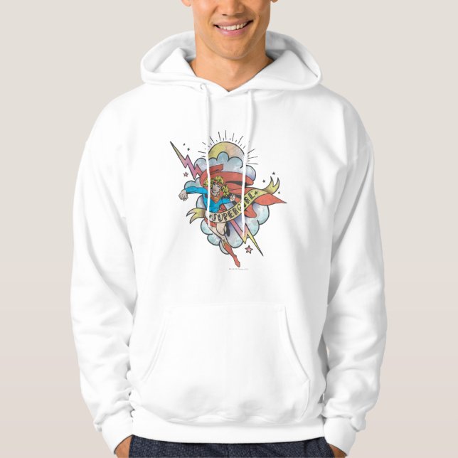 Supergirl Flying Lightning Tattoo Hoodie (Front)