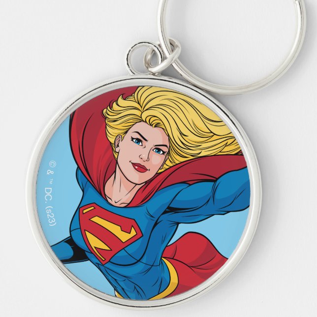 Supergirl Flying Upwards Illustration Key Ring (Front)