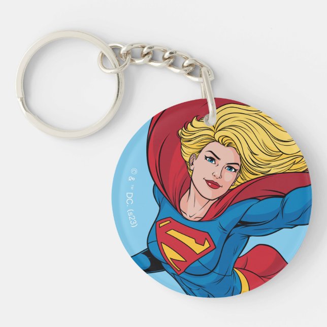 Supergirl Flying Upwards Illustration Key Ring (Front)