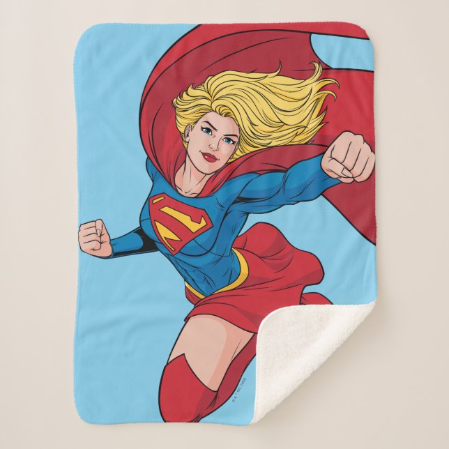 Supergirl Flying Upwards Illustration Sherpa Blanket (Front)