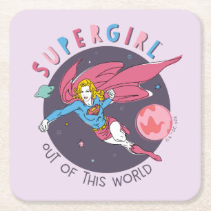 Supergirl Flying Upwards Illustration Square Paper Coaster